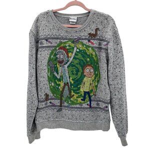 Rick And Morty Gray Christmas Crewneck Sweater Men’s Size L